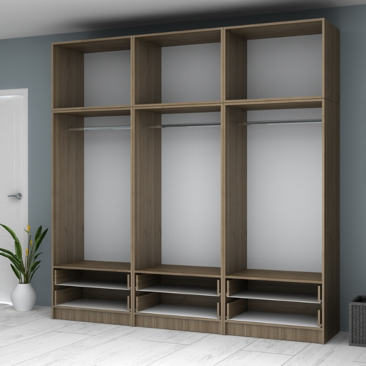 Ντουλάπα ρούχων Ricardo εξάφυλλη με πατάρι και συρτάρια χρώμα καρυδί 240x51,8x240εκ.