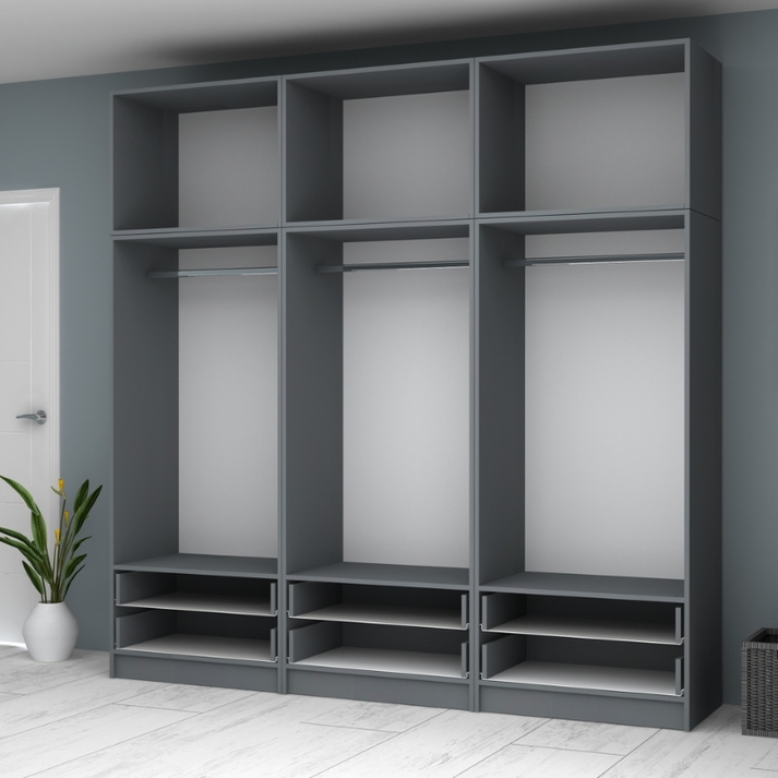 Ντουλάπα ρούχων Ricardo εξάφυλλη με πατάρι και συρτάρια χρώμα ανθρακί 240x51,8x240εκ.