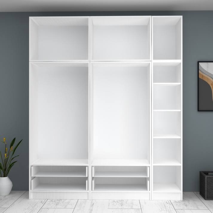 Ντουλάπα ρούχων Ricardo πεντάφυλλη με πατάρι και συρτάρια χρώμα λευκό 200x51,8x240εκ.