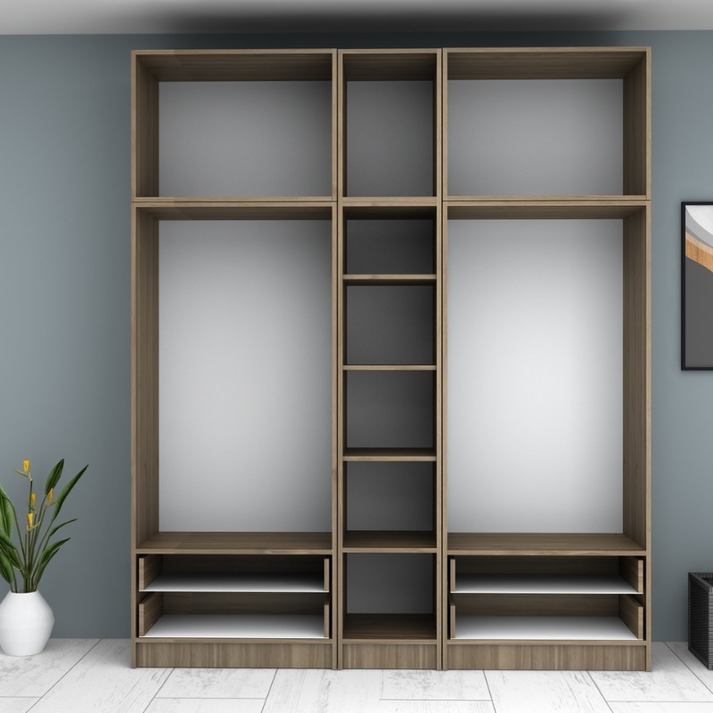 Ντουλάπα ρούχων Ricardo πεντάφυλλη με πατάρι και συρτάρια χρώμα καρυδί 200x51,8x240εκ.