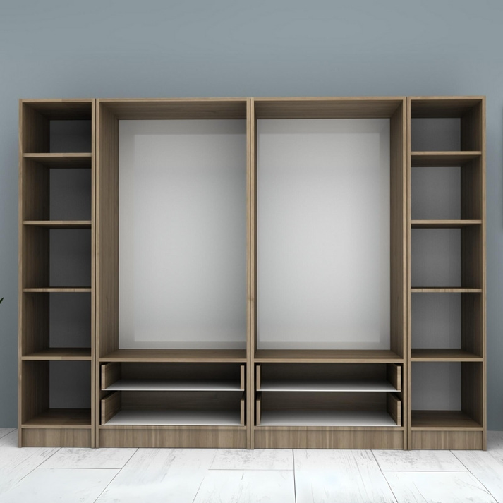 Ντουλάπα ρούχων Ricardo εξάφυλλη με συρτάρια χρώμα καρυδί 240x51,8x181εκ.