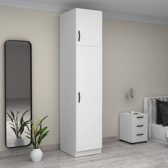 Ντουλάπα ρούχων Victoria μονόφυλλη με πατάρι χρώμα λευκό 50x60x240εκ.