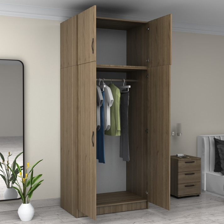Ντουλάπα ρούχων Victoria δίφυλλη με πατάρι χρώμα καρυδί 100x60x240εκ.