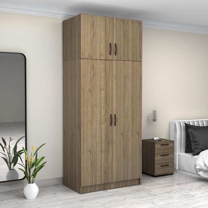 Ντουλάπα ρούχων Victoria δίφυλλη με πατάρι χρώμα καρυδί 100x60x240εκ.