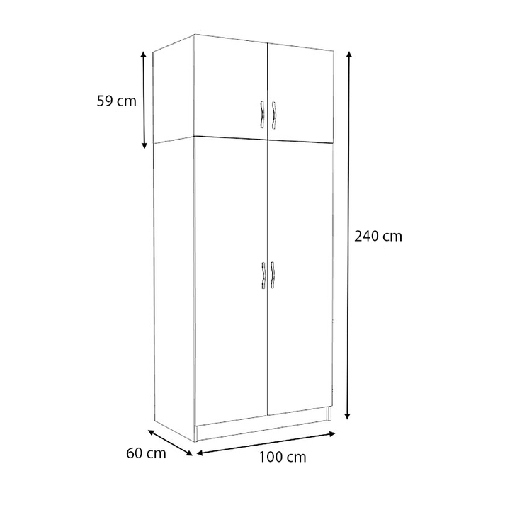Ντουλάπα ρούχων Victoria δίφυλλη με πατάρι χρώμα καρυδί 100x60x240εκ.