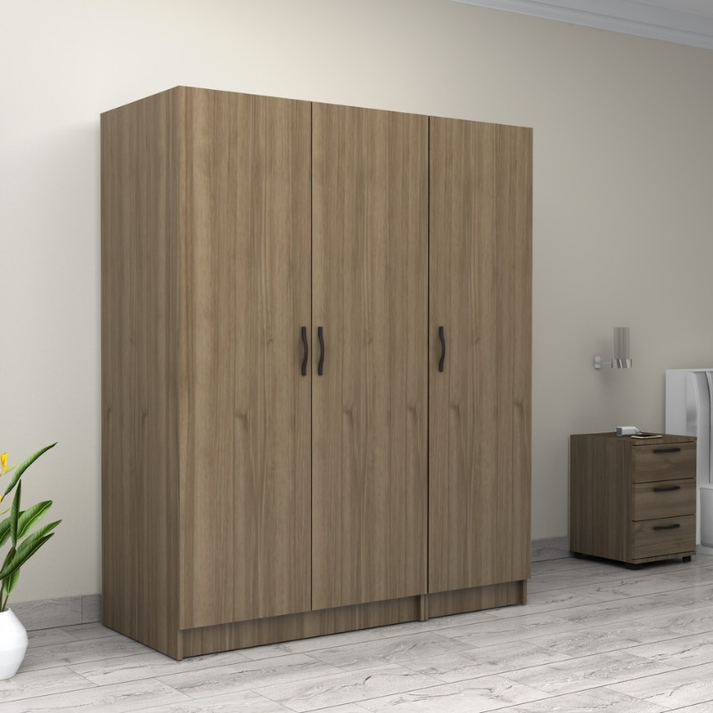 Ντουλάπα ρούχων Victoria τρίφυλλη χρώμα καρυδί 150x60x181εκ.