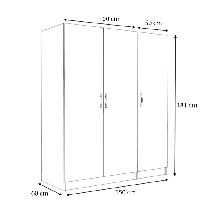 Ντουλάπα ρούχων Victoria τρίφυλλη χρώμα καρυδί 150x60x181εκ.