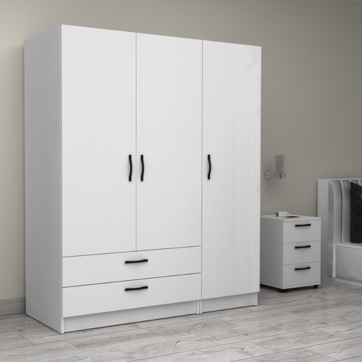 Ντουλάπα ρούχων Victoria τρίφυλλη με συρτάρια χρώμα λευκό 150x60x181εκ.