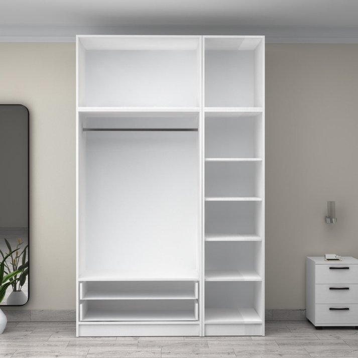 Ντουλάπα ρούχων Victoria τρίφυλλη με πατάρι και συρτάρια χρώμα λευκό 150x60x240εκ.