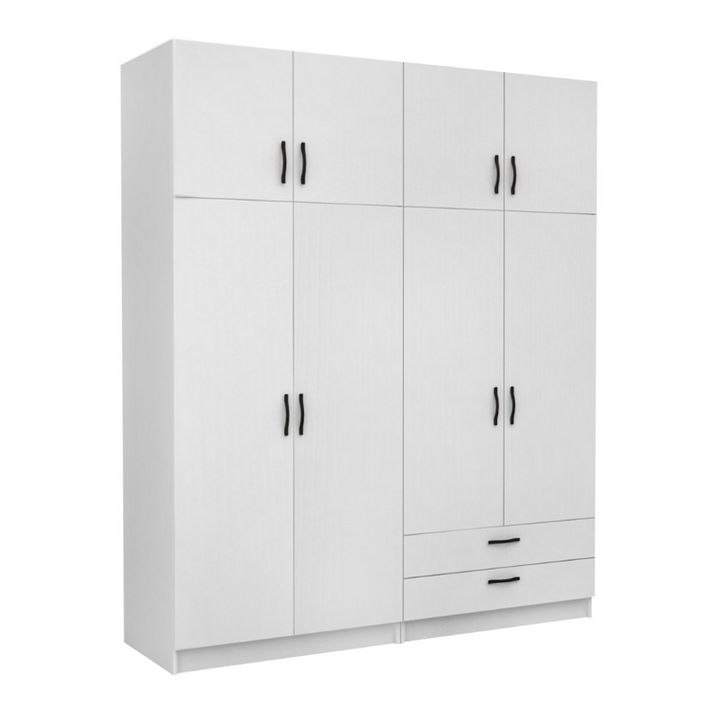 Ντουλάπα ρούχων Victoria τετράφυλλη με πατάρι και συρτάρια χρώμα λευκό 200x60x240εκ.