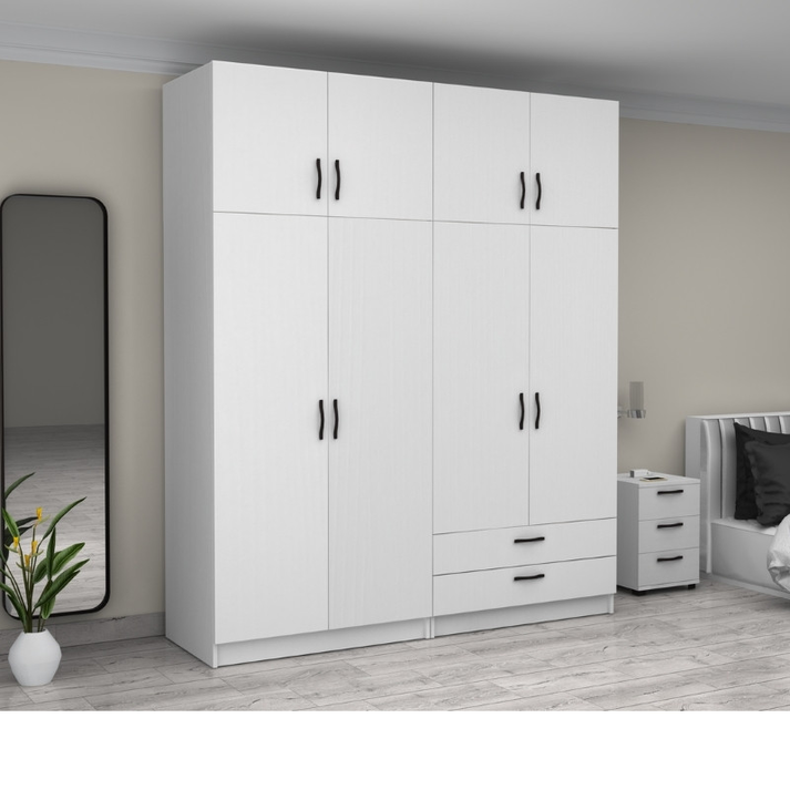 Ντουλάπα ρούχων Victoria τετράφυλλη με πατάρι και συρτάρια χρώμα λευκό 200x60x240εκ.