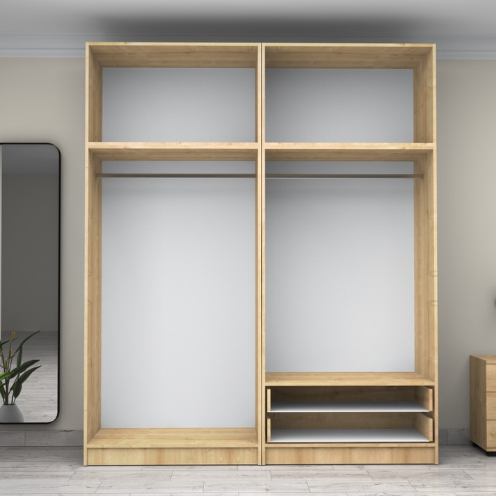 Ντουλάπα ρούχων Victoria τετράφυλλη με πατάρι και συρτάρια χρώμα φυσικό οξιάς 200x60x240εκ.