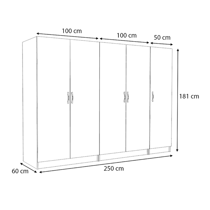 Ντουλάπα ρούχων Victoria πεντάφυλλη χρώμα λευκό 250x60x181εκ.
