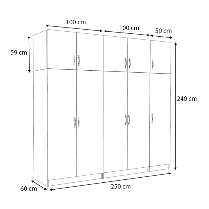 Ντουλάπα ρούχων Victoria πεντάφυλλη με πατάρι χρώμα φυσικό οξιάς 250x60x240εκ.