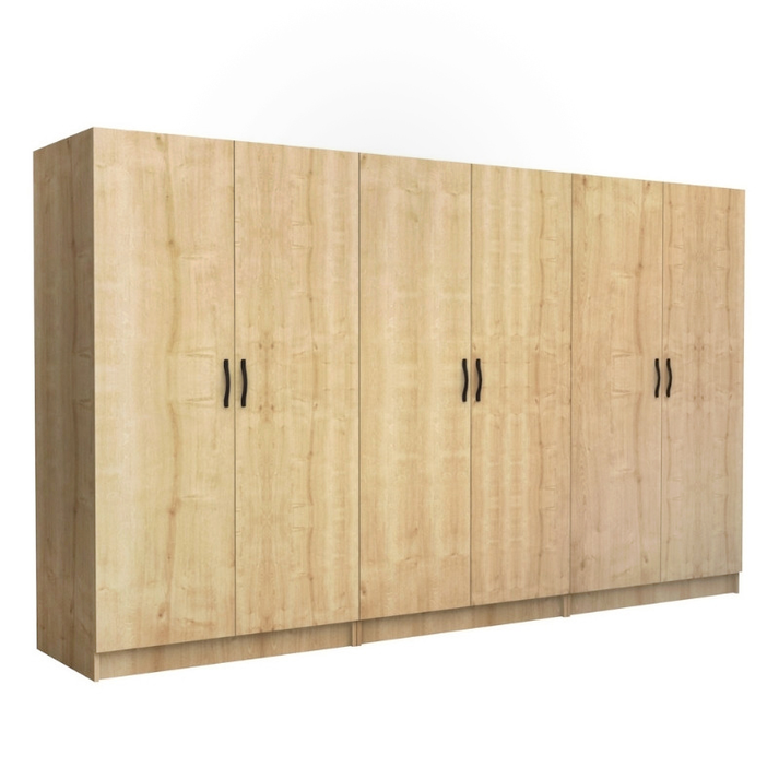 Ντουλάπα ρούχων Victoria εξάφυλλη χρώμα φυσικό οξιάς 300x60x181εκ.