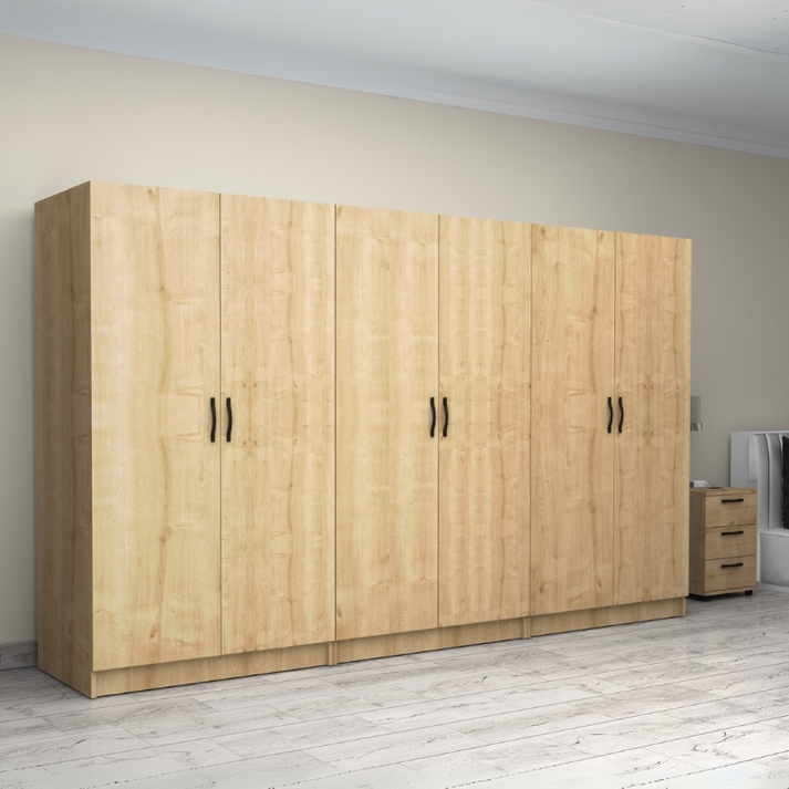 Ντουλάπα ρούχων Victoria εξάφυλλη χρώμα φυσικό οξιάς 300x60x181εκ.