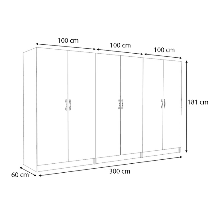 Ντουλάπα ρούχων Victoria εξάφυλλη χρώμα καρυδί 300x60x181εκ.
