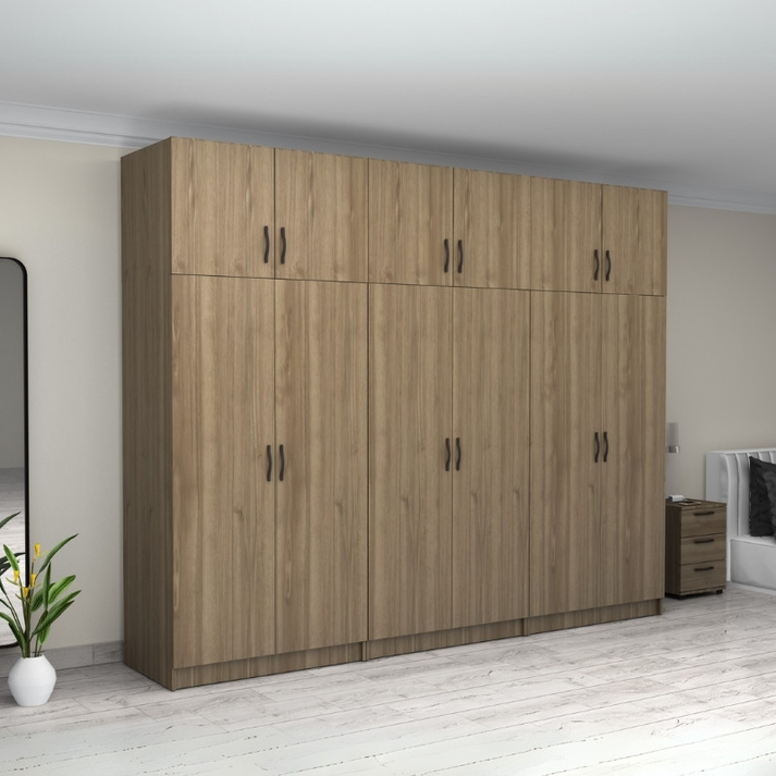 Ντουλάπα ρούχων Victoria εξάφυλλη με πατάρι χρώμα καρυδί 300x60x240εκ.