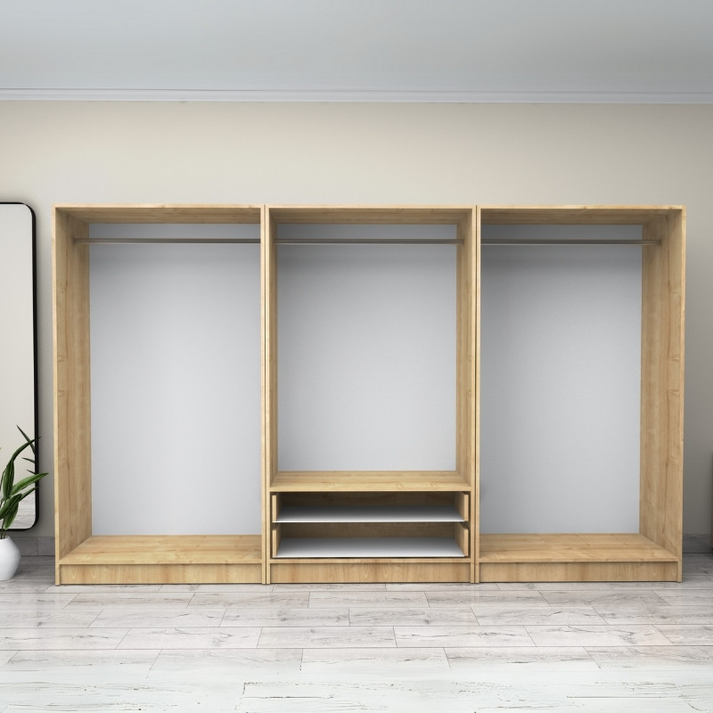 Ντουλάπα ρούχων Victoria εξάφυλλη με συρτάρια χρώμα φυσικό οξιάς 300x60x181εκ.