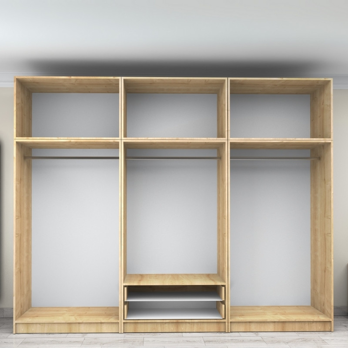 Ντουλάπα ρούχων Victoria εξάφυλλη με πατάρι και συρτάρια χρώμα φυσικό οξιάς 300x60x240εκ.