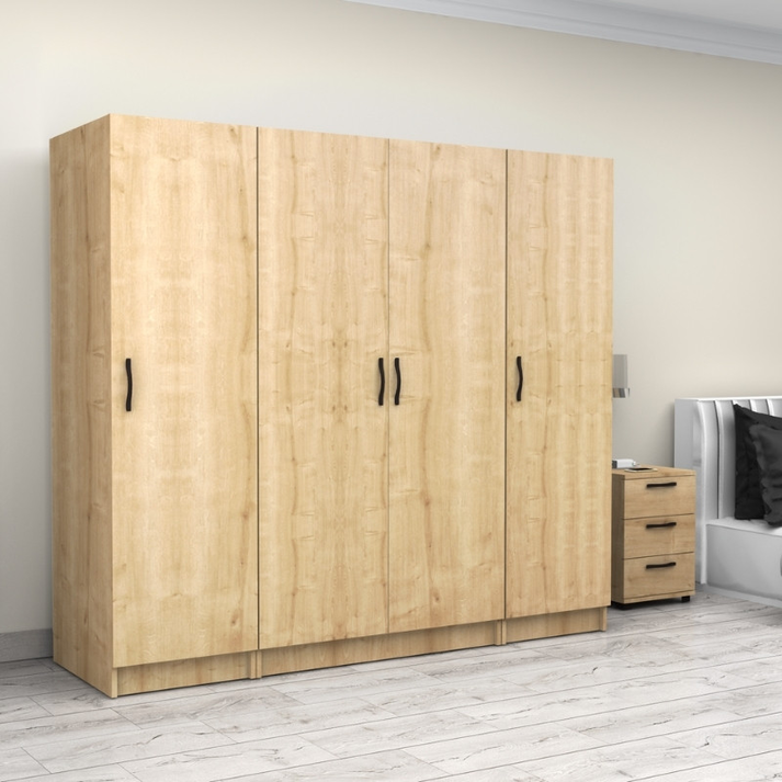 Ντουλάπα ρούχων Victoria τετράφυλλη χρώμα φυσικό οξιάς 200x60x181εκ.