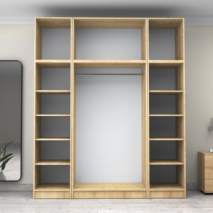 Ντουλάπα ρούχων Victoria τετράφυλλη με πατάρι χρώμα φυσικό οξιάς 200x60x240εκ.