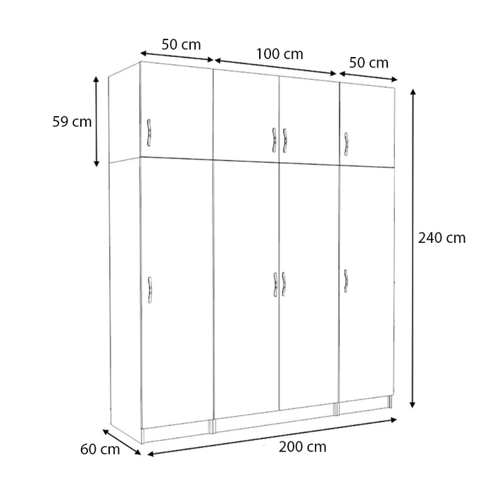 Ντουλάπα ρούχων Victoria τετράφυλλη με πατάρι χρώμα φυσικό οξιάς 200x60x240εκ.