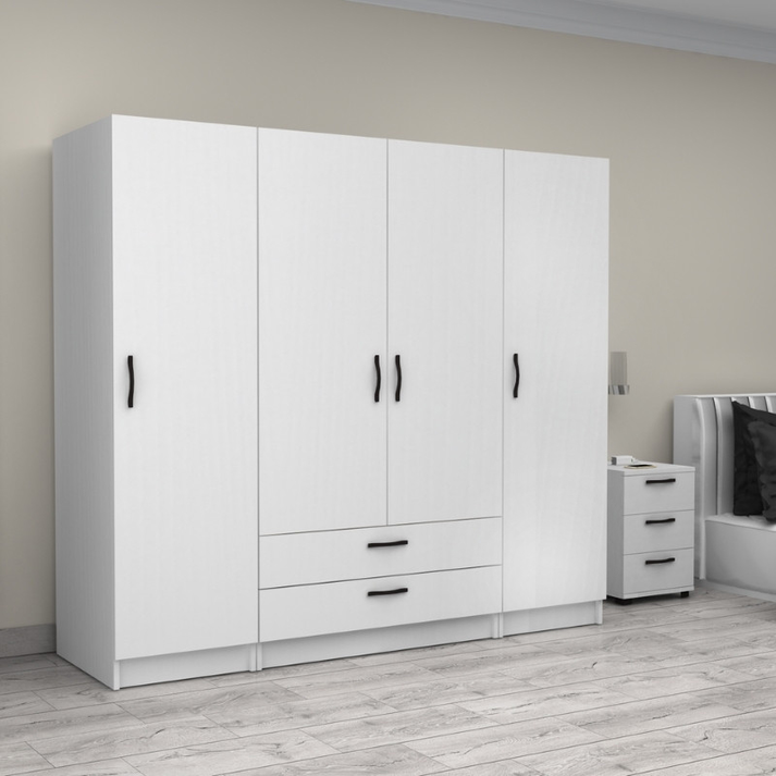 Ντουλάπα ρούχων Victoria τετράφυλλη με συρτάρια χρώμα λευκό 200x60x181εκ.