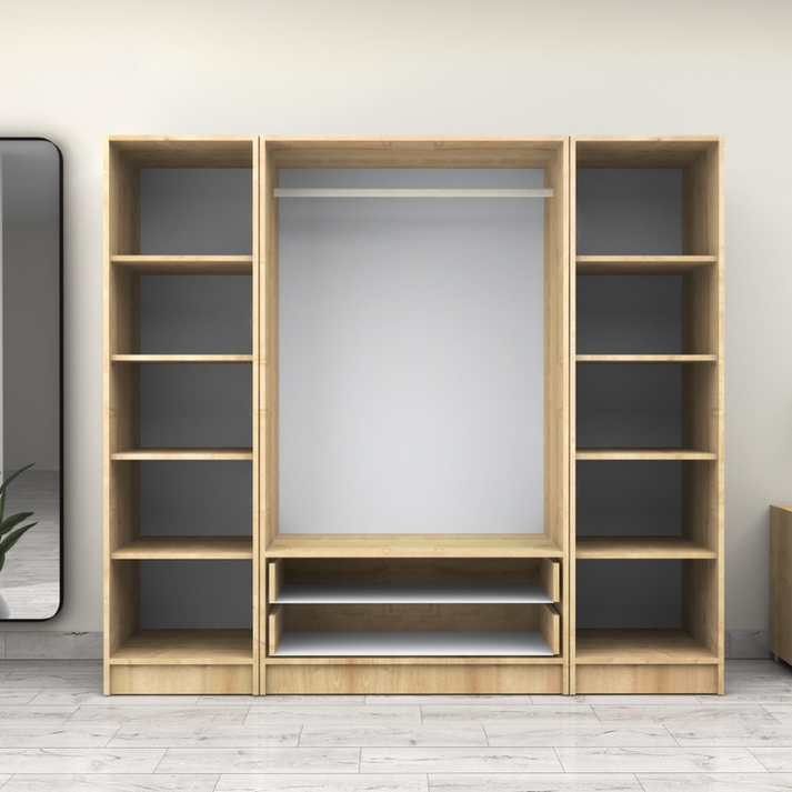 Ντουλάπα ρούχων Victoria τετράφυλλη με συρτάρια χρώμα φυσικό οξιάς 200x60x181εκ.