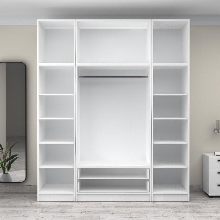 Ντουλάπα ρούχων Victoria τετράφυλλη με πατάρι και συρτάρια χρώμα λευκό 200x60x240εκ.