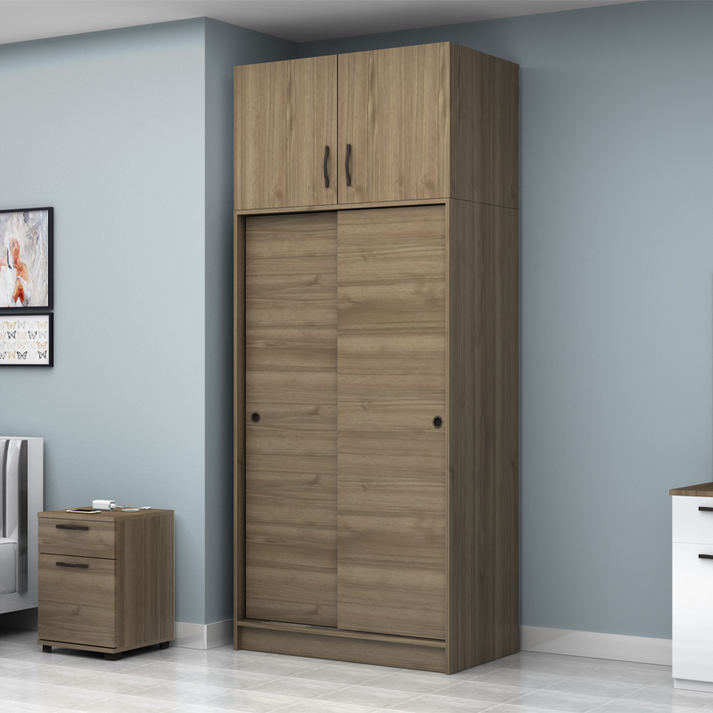 Ντουλάπα ρούχων Regio δίφυλλη συρόμενη με πατάρι χρώμα καρυδί 100x60x240εκ.