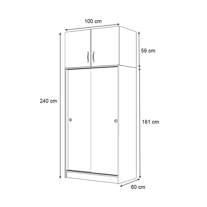 Ντουλάπα ρούχων Regio δίφυλλη συρόμενη με πατάρι χρώμα καρυδί 100x60x240εκ.