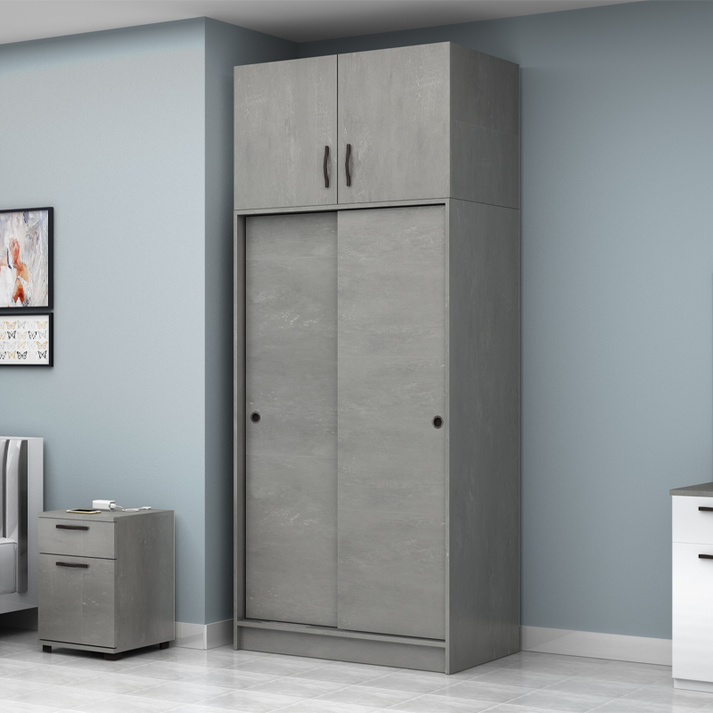 Ντουλάπα ρούχων Regio δίφυλλη συρόμενη με πατάρι χρώμα γκρι σκυροδέματος 100x60x240εκ.