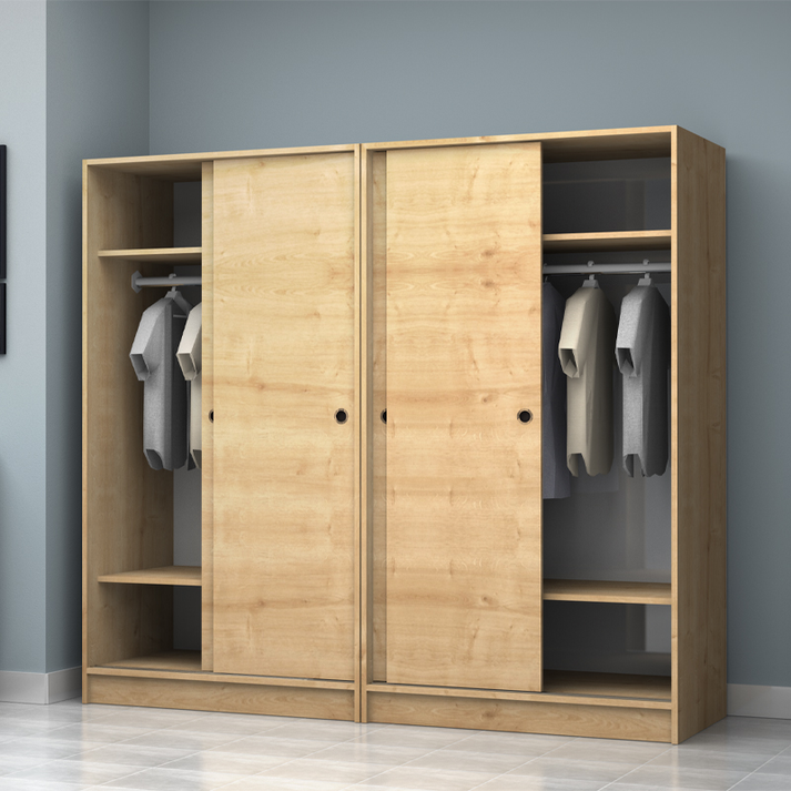 Ντουλάπα ρούχων Regio τετράφυλλη συρόμενη χρώμα φυσικό οξιάς 200x60x181εκ.