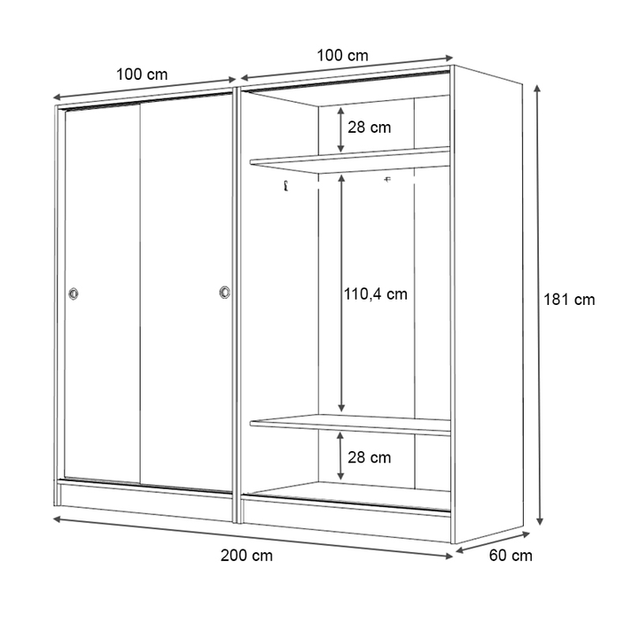 Ντουλάπα ρούχων Regio τετράφυλλη συρόμενη χρώμα φυσικό οξιάς 200x60x181εκ.