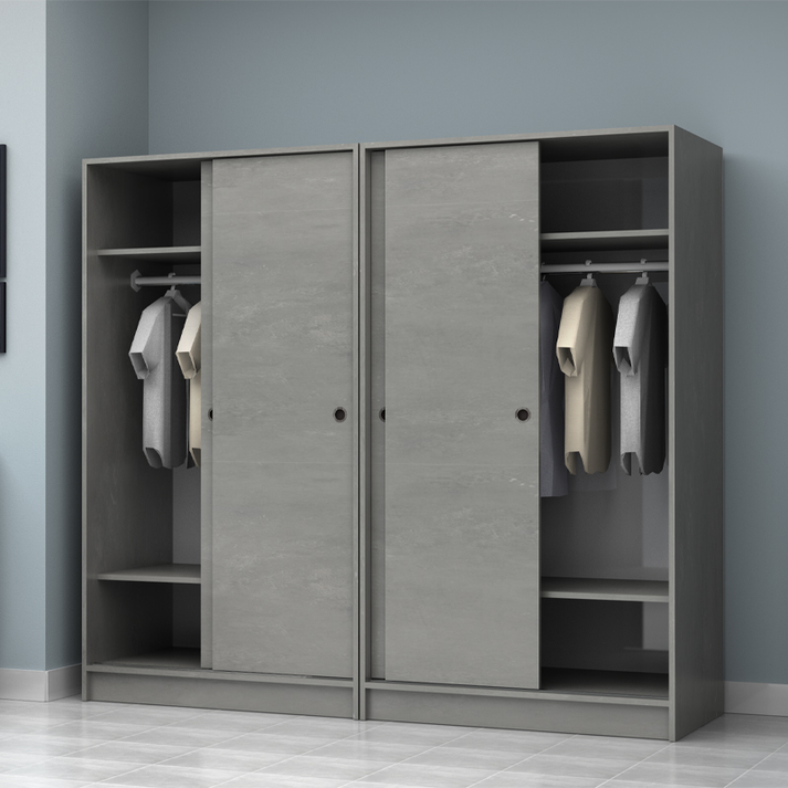 Ντουλάπα ρούχων Regio τετράφυλλη συρόμενη χρώμα γκρι σκυροδέματος 200x60x181εκ.