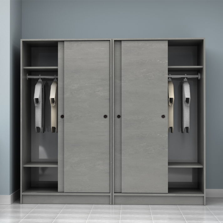 Ντουλάπα ρούχων Regio τετράφυλλη συρόμενη χρώμα γκρι σκυροδέματος 200x60x181εκ.