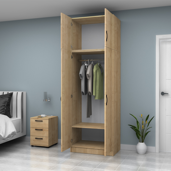 Ντουλάπα ρούχων Vivian δίφυλλη με πατάρι χρώμα φυσικό οξιάς 80x51,8x240εκ.