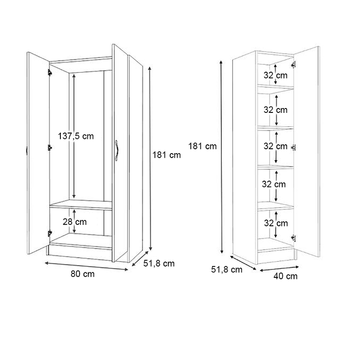 Ντουλάπα ρούχων Vivian τρίφυλλη χρώμα λευκό 120x51,8x181εκ.