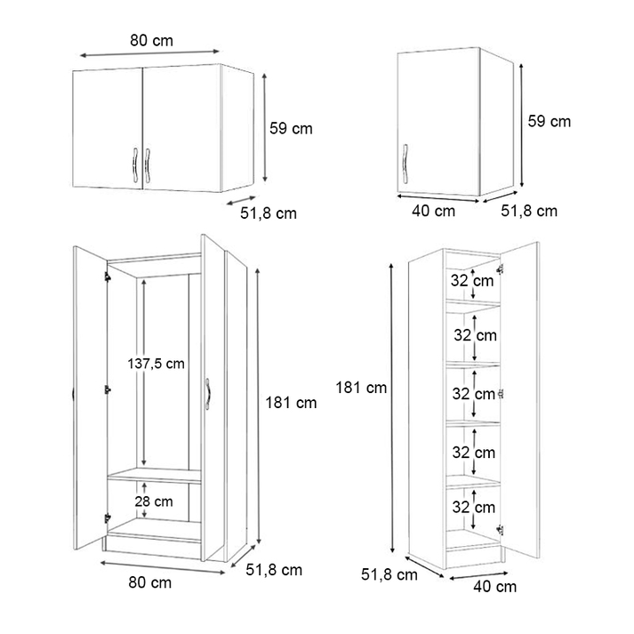Ντουλάπα ρούχων Vivian τρίφυλλη με πατάρι χρώμα φυσικό οξιάς 120x51,8x240εκ.