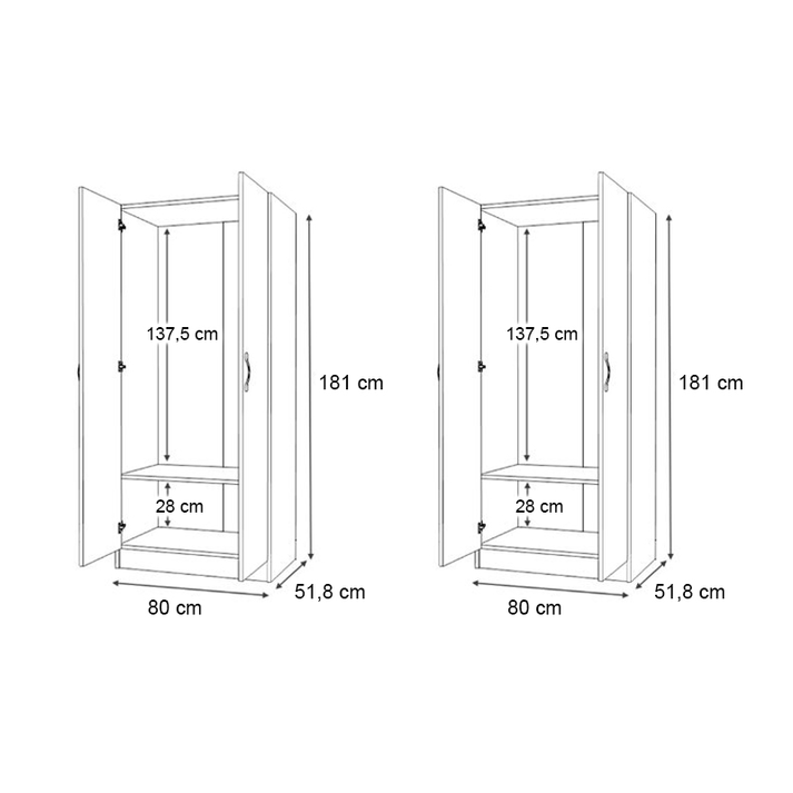 Ντουλάπα ρούχων Vivian τετράφυλλη χρώμα λευκό 160x51,8x181εκ.