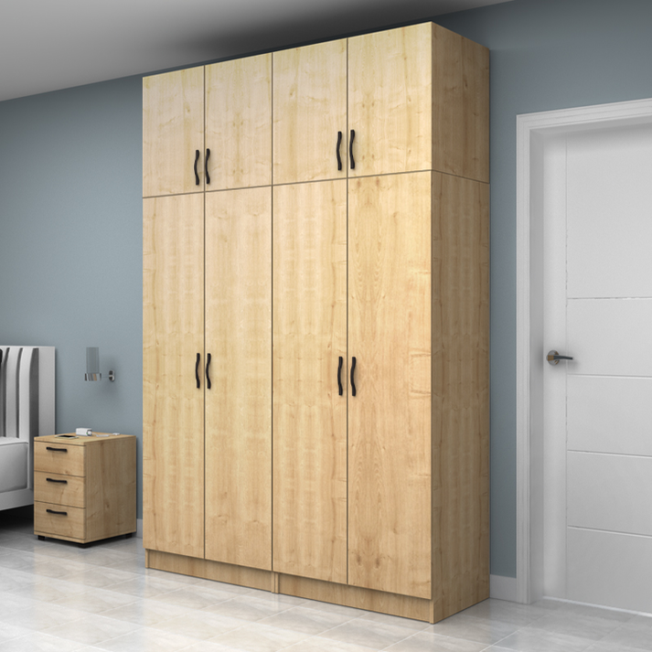 Ντουλάπα ρούχων Vivian τετράφυλλη με πατάρι χρώμα φυσικό οξιάς 160x51,8x240εκ.