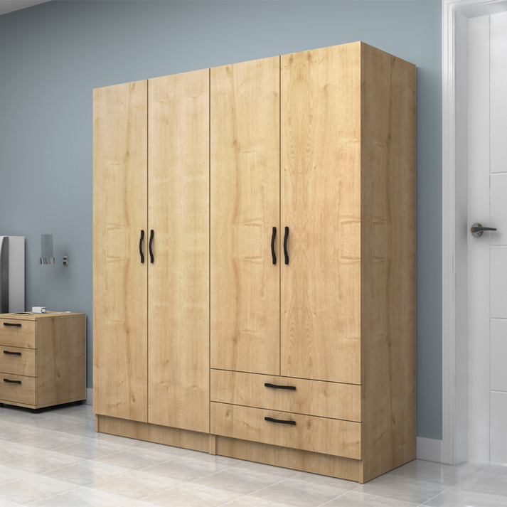 Ντουλάπα ρούχων Vivian τετράφυλλη με συρτάρια χρώμα φυσικό οξιάς 160x51,8x181εκ.