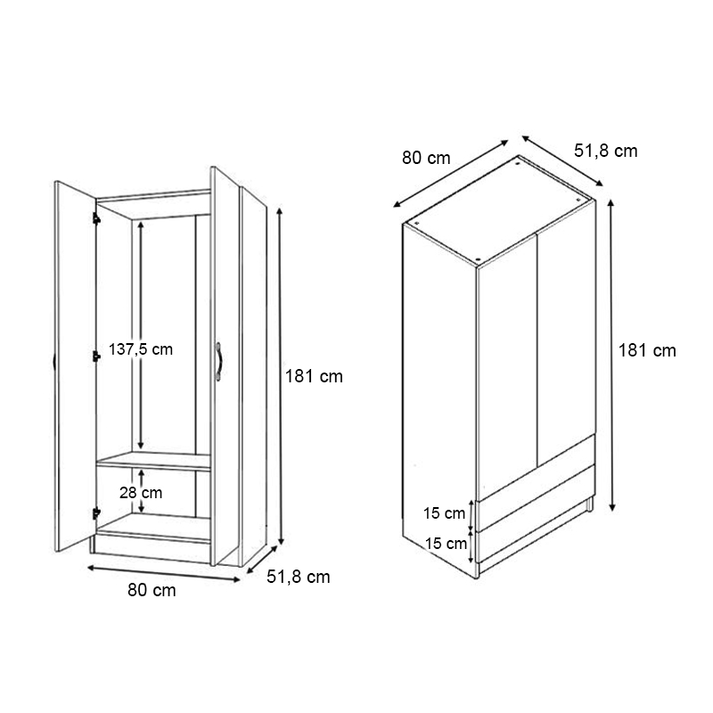 Ντουλάπα ρούχων Vivian τετράφυλλη με συρτάρια χρώμα φυσικό οξιάς 160x51,8x181εκ.