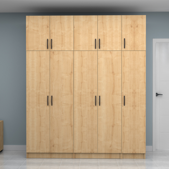 Ντουλάπα ρούχων Vivian πεντάφυλλη με πατάρι χρώμα φυσικό οξιάς 200x51,8x240εκ.