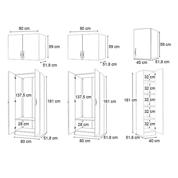 Ντουλάπα ρούχων Vivian πεντάφυλλη με πατάρι χρώμα φυσικό οξιάς 200x51,8x240εκ.