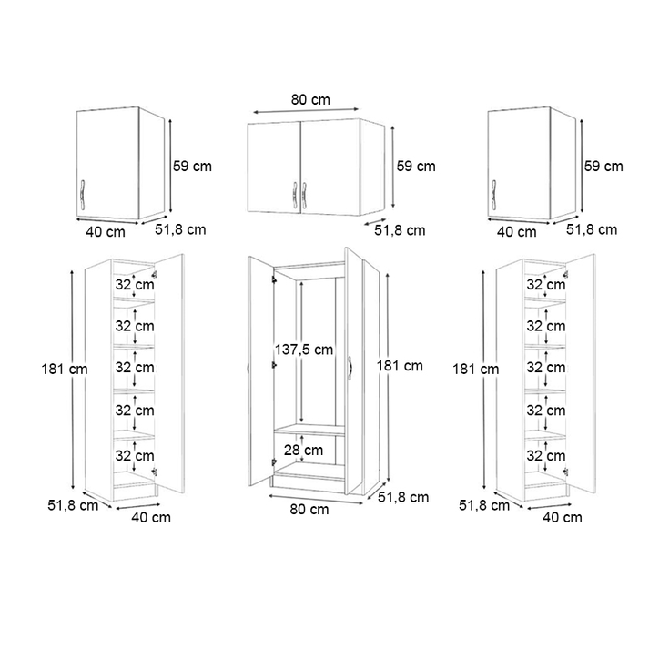 Ντουλάπα ρούχων Vivian τετράφυλλη με πατάρι χρώμα λευκό 160x51,8x240εκ.