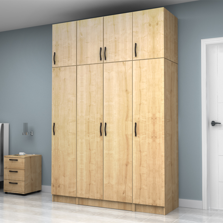 Ντουλάπα ρούχων Vivian τετράφυλλη με πατάρι χρώμα φυσικό οξιάς 160x51,8x240εκ.