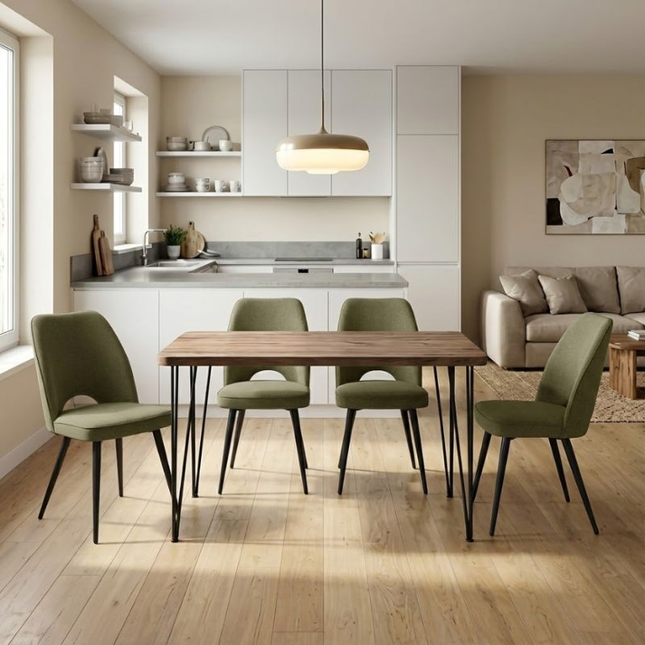 Σετ τραπεζαρία 5τμχ Roger - Christy Mdf - ύφασμα χρώμα ακακίας - λαδί 120x70x75εκ.