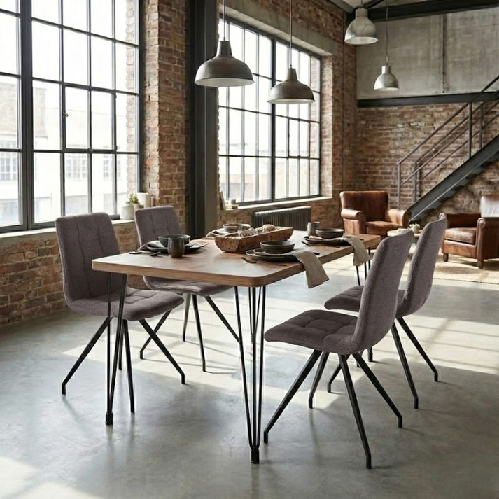 Σετ τραπεζαρία 5τμχ Roger - Bianca Mdf - ύφασμα χρώμα ακακίας - ανοιχτό μπεζ 120x70x75εκ.